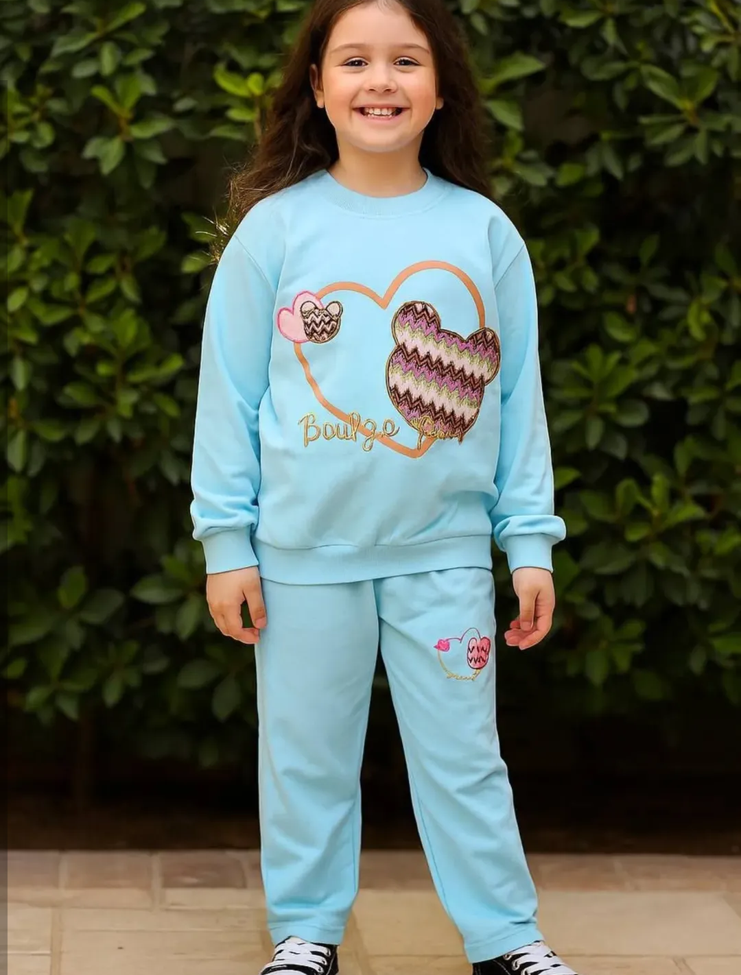 بلوز شلوار ست دخترانه طرح خرس و قلب